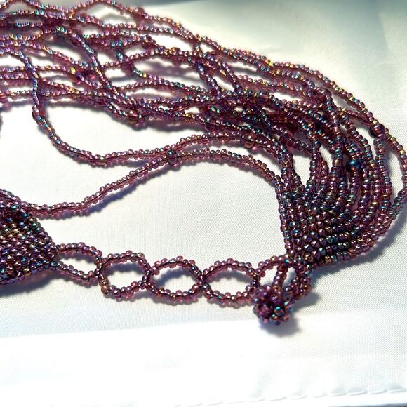 Iridescent purple seed bead 12-strand choker - handmade statement piece - Picture 4 of 6